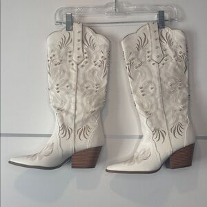 Altar'd State Cream Embroidered Heeled Boots
